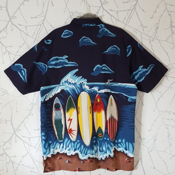 Bill Blass Ocean Surfboards Printed Button Front Short Sleeve Shirt - Picture 2 of 3